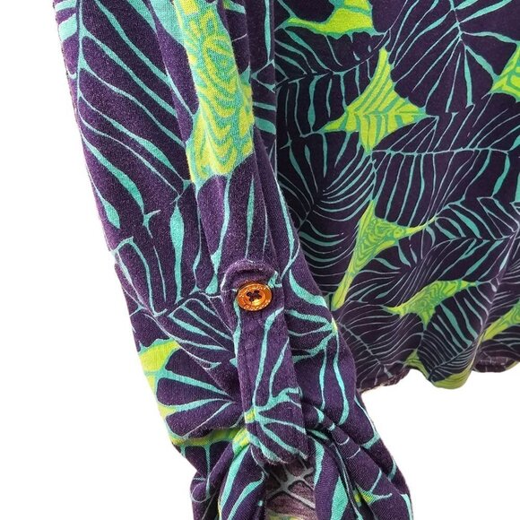 Lilly Pulitzer Tropical Top Size XS Green Palms Porter Henley Button Shirt - Picture 10 of 10